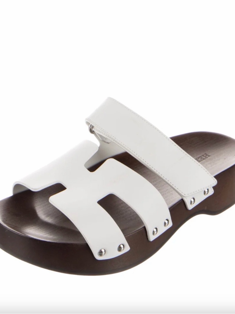 Hermès Kos Brown Leather Platform H Sandals Slides Velcro Size 40 - Picture 2 of 5